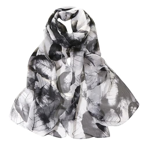 GWAWG Sommerschal Damen Dünn Chiffon Schal Leicht Schwarz und Weiß für Strand Alltag Party Bankett von GWAWG