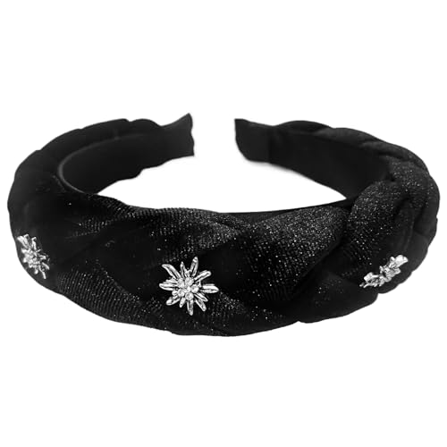 GWAWG Trachten Haarreif Damen Schwarz mit Edelweiss, Geflochtenes Samt Haarband Oktoberfest Accessoires, Dirndl Haarreifen für Frauen Mädchen Wiesn Fasching Karneval Mottoparty von GWAWG