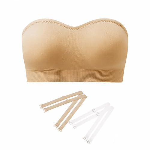 GWAWG Women's Strapless Bra Without Underwire Push Up Bra T-Shirt Bralette Women's Seamless with Transparent and Primary Coloured Straps (DE/NL/SE/PL, Alphanumerisch, M, Regular, Regular, Beige) von GWAWG