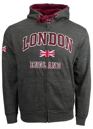 GWCC LE129ZCM Unisex London England Kapuzen-Sweatshirt mit Reißverschluss, Anthrazit, Größe XS bis 4XL, mit Metall-Anstecknadel, anthrazit, 4XL von GWCC