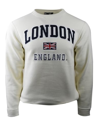 GWCC LE201OWN Unisex London England Applikation Stickerei Sweatshirt Farbe Off White Navy Stickerei Größen XS bis 4XL, beige, XXL von GWCC
