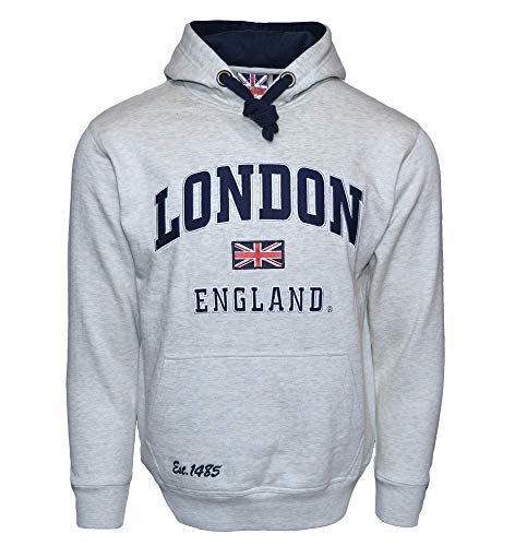 LE129GN Unisex London England Hoodie Kapuzenpullover Sweatshirt Grau Navy XS bis 4XL, Grau (Sports Grey), 4X-Large von GWCC