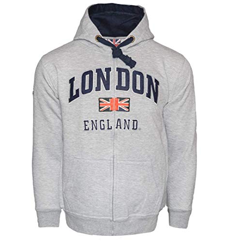 LE129ZGN Unisex London England Zip Hoodie Kapuzen-Sweatshirt Grau Navy XS-2XL, Grau (Sports Grey), XXXL von GWCC