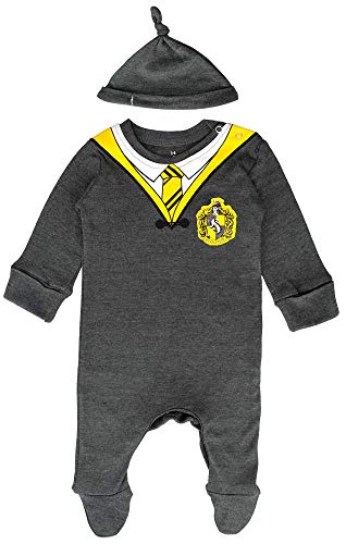 Lizenzierter Harry Potter Baby-Strampler mit Hut Hufflepuff für Jungen oder Mädchen, Anthrazit, Anthrazit, 9-12 Monate von GWCC