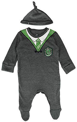 Lizenzierter Harry Potter Baby-Strampler mit Hut Slytherin für Jungen oder Mädchen, anthrazit, 50 von GWCC