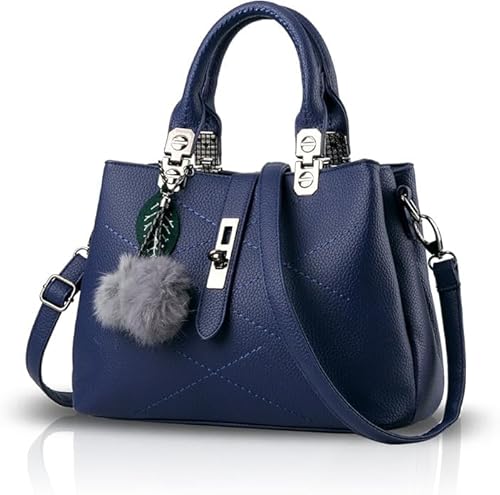 GWEMOSVSFQ 2025 Neue Handtaschen für Frauen Mode Damenhandtaschen & Umhängetaschen Designer Top Handle Bag mit Pompon,Blau von GWEMOSVSFQ