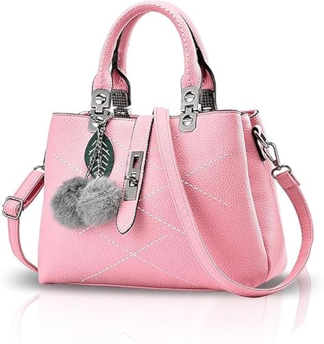 GWEMOSVSFQ 2025 Neue Handtaschen für Frauen Mode Damenhandtaschen & Umhängetaschen Designer Top Handle Bag mit Pompon,Light pink von GWEMOSVSFQ
