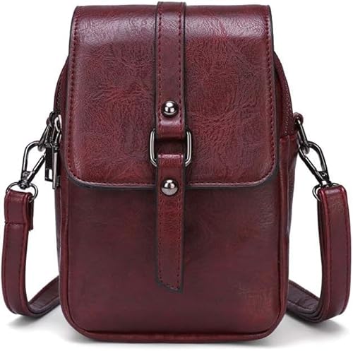 GWEMOSVSFQ Frauen Vintage Crossbody Handytasche Kleine Umhängetasche Umhängetasche Handtasche Geldbörse Geldbörse 2 Haupttaschen mit Kopfhörerloch,Bergundy von GWEMOSVSFQ