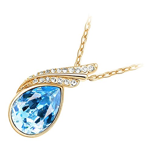 GWG Jewellery 18K Gold Veredelte Anhänger-Halskette mit eines türkis blauen Kristalls und 2 Bändern, Verfeinert mit Diamant-Klaren Steinen in Wassertropfen-Form in Geschenkbox für Frauen GWG Jewellery 18K Gold Veredelte Anhänger-Halskette mit eines türkis blauen Kristalls und 2 Bändern, Verfeinert mit Diamant-Klaren Steinen in Wassertropfen-Form in Geschenkbox für Frauen von GWG Jewellery