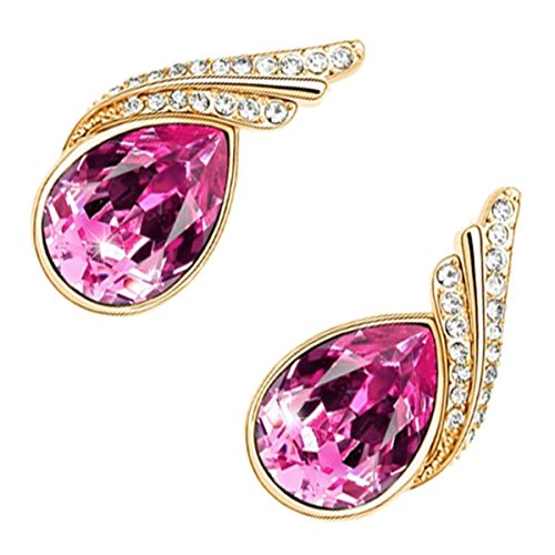 GWG Jewellery 18K Gold Veredelte Ohrringe mit Inlay in Form eines Saphir-Pink Haupt-Kristalls und 2 Bändern mit Diamant-Klaren Steinen in Wassertropfen-Form in Geschenkbox für Frauen GWG Jewellery 18K Gold Veredelte Ohrringe mit Inlay in Form eines Saphir-Pink Haupt-Kristalls und 2 Bändern mit Diamant-Klaren Steinen in Wassertropfen-Form in Geschenkbox für Frauen von GWG Jewellery