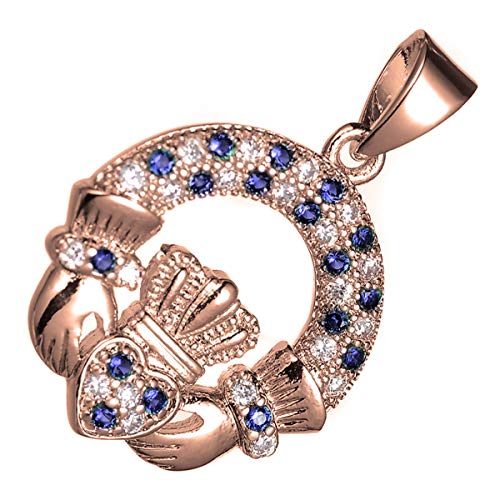 GWG Jewellery 18K Roségold plattierte Claddagh Ring Anhänger-Halskette mit Saphir-Blauen Steinen besetzt in Geschenkbox für Frauen GWG Jewellery 18K Roségold plattierte Claddagh Ring Anhänger-Halskette mit Saphir-Blauen Steinen besetzt in Geschenkbox für Frauen von GWG Jewellery