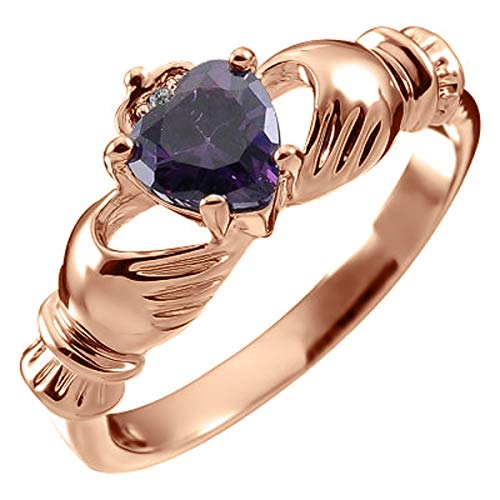 GWG Jewellery 18K Roségold vergoldetes Claddagh Liebesring mit Amethyst-Purpurenherz CZ Stein, Händen und Krone – 10 von GWG Jewellery