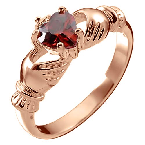 GWG Jewellery 18K Roségold vergoldetes Claddagh Liebesring mit Rubin-Rotenherz Stein, Händen und Krone – 10 in Geschenkbox für Frauen von GWG Jewellery