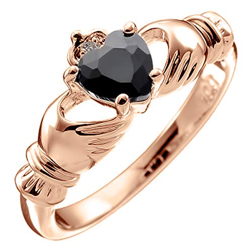 GWG Jewellery 18K Roségold vergoldetes Claddagh Liebesring mit Schwarzenherz Stein, Händen und Krone – 10 in Geschenkbox für Frauen GWG Jewellery 18K Roségold vergoldetes Claddagh Liebesring mit Schwarzenherz Stein, Händen und Krone – 10 in Geschenkbox für Frauen von GWG Jewellery