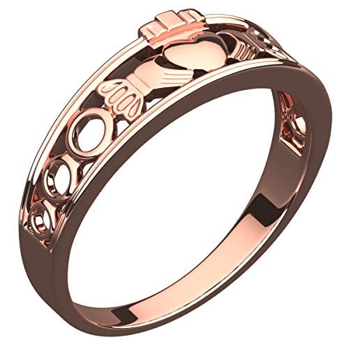 GWG Jewellery 18K Roségold vergoldetes Claddagh Ring Halbdeckendes Design – 9 von GWG Jewellery