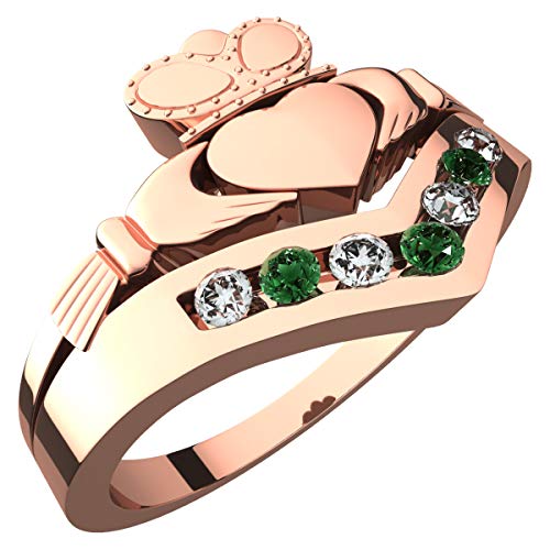 GWG Jewellery 18K Roségold vergoldetes Claddagh Ring mit Peridotgrünem Stein verziert – 8 in Geschenkbox für Frauen von GWG Jewellery