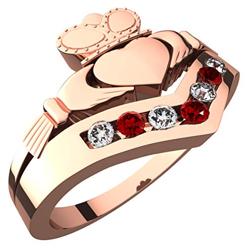 GWG Jewellery 18K Roségold vergoldetes Claddagh Ring mit Rubinrotem Stein verziert – 10 in Geschenkbox für Frauen von GWG Jewellery