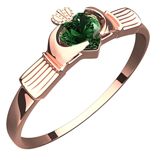 GWG Jewellery 18K Roségold vergoldetes Claddagh Ring mit herzförmigem Smaragdgrünem Stein unter Krone – 8 in Geschenkbox für Frauen GWG Jewellery 18K Roségold vergoldetes Claddagh Ring mit herzförmigem Smaragdgrünem Stein unter Krone – 8 in Geschenkbox für Frauen von GWG Jewellery
