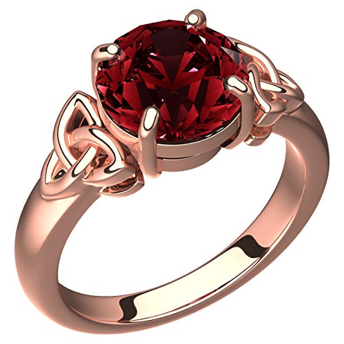 GWG Jewellery 18K Roségold vergoldetes Ring mit großem rubinrotem Stein und keltischen Dreifaltigkeitsknoten an den Seiten – 10 in Geschenkbox für Frauen von GWG Jewellery