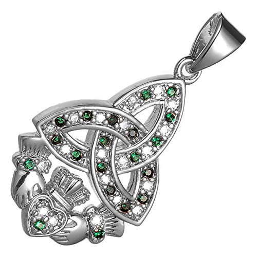GWG Jewellery 18K Weißgold plattierter keltischer Dreifaltigkeitsknoten mit Smaragdgrünen Steinen verziert Einzigartige Claddagh-Anhänger-Halskette in Geschenkbox für Frauen GWG Jewellery 18K Weißgold plattierter keltischer Dreifaltigkeitsknoten mit Smaragdgrünen Steinen verziert Einzigartige Claddagh-Anhänger-Halskette in Geschenkbox für Frauen von GWG Jewellery