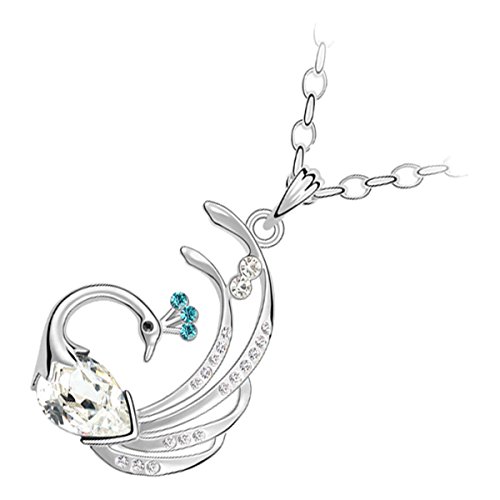 GWG Jewellery 18K weißvergoldete Anhänger-Halskette, Pfau mit gespreizten Federn und diamantklarem Kristallkörper, Vogel, festlich in Geschenkbox für Frauen GWG Jewellery 18K weißvergoldete Anhänger-Halskette, Pfau mit gespreizten Federn und diamantklarem Kristallkörper, Vogel, festlich in Geschenkbox für Frauen von GWG Jewellery