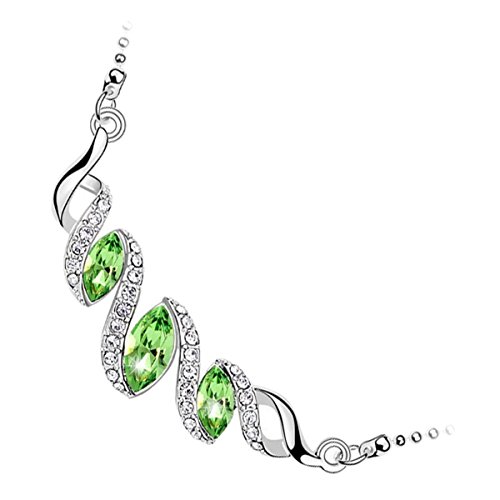 GWG Jewellery 18K weißvergoldete Anhänger-Halskette, glitzernder Kristall in smaragdgrün in Einer Spirale, verziert mit weißen Steinen, einzigartig in Geschenkbox für Frauen von GWG Jewellery