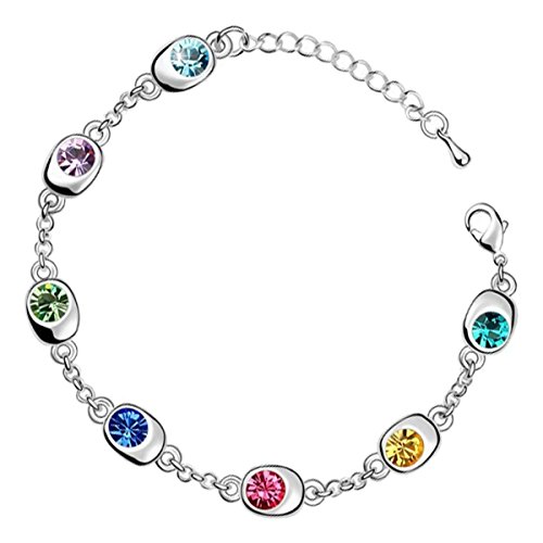 GWG Jewellery Armband Halskette, Sterling Silber Veredelte Kette mit 7 glitzernden mehrfarbigen Kristallen, AAA Qualität, Glücksbringer in Geschenkbox für Frauen GWG Jewellery Armband Halskette, Sterling Silber Veredelte Kette mit 7 glitzernden mehrfarbigen Kristallen, AAA Qualität, Glücksbringer in Geschenkbox für Frauen von GWG Jewellery