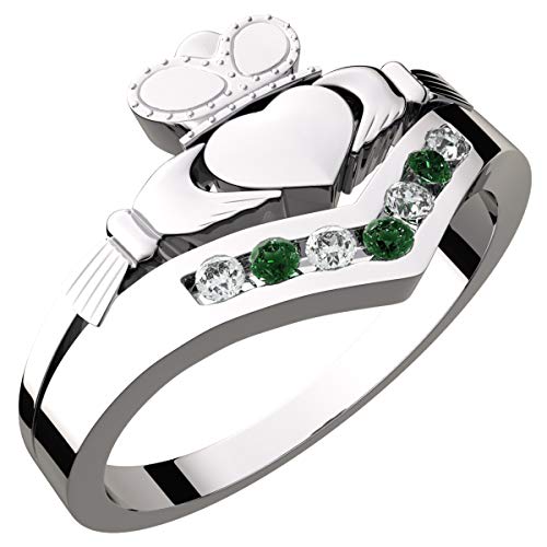 GWG Jewellery Claddagh Ring Sterlingsilber mit Peridotgrünem Zirkonia Stein verziert – 7 von GWG Jewellery