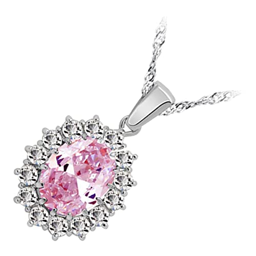GWG Jewellery Sterling Silber Veredelte Anhänger-Halskette, Amethyst rosa Kristall oval, beschmückt mit weissen Steinen, klassische Blumen von GWG Jewellery