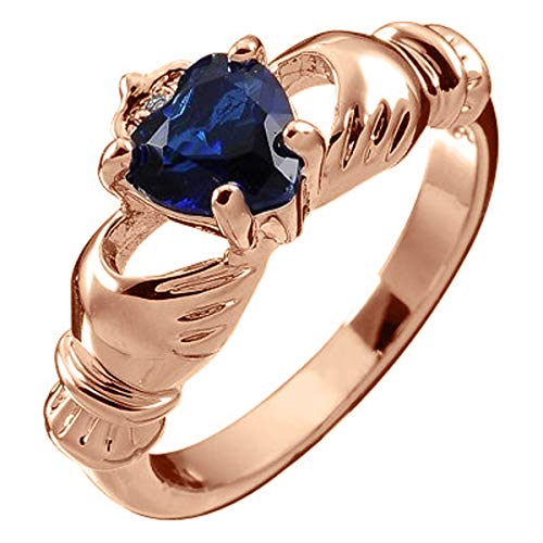 GWG Jewellery 18K Roségold vergoldetes Claddagh Liebesring mit Saphir-Blauenherz CZ Stein, Händen und Krone -10 von GWG Jewellery