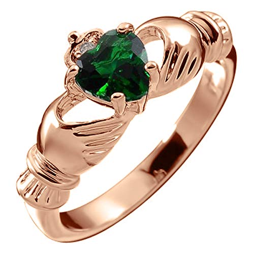 GWG Jewellery 18K Roségold vergoldetes Claddagh Liebesring mit Smaragd-Grünenherz CZ Stein, Händen und Krone – 6 von GWG Jewellery