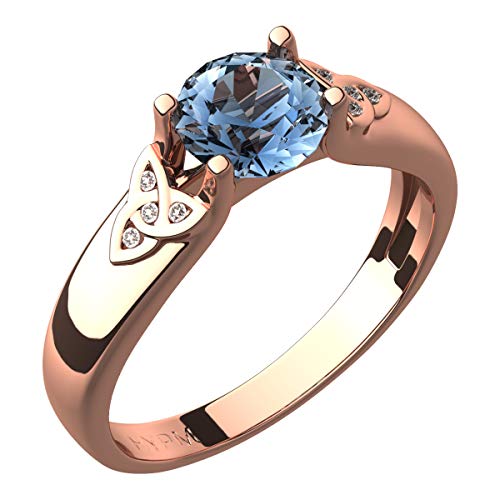 GWG Jewellery 18K Roségold vergoldetes Keltisches Ring Aquamarin-Meerblauer Zirkonstein und Dreifaltigkeitsknoten mit Kristallen verziert – 8 von GWG Jewellery