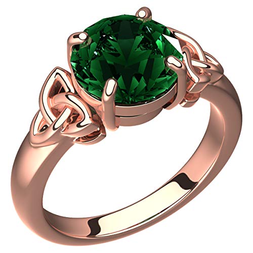 GWG Jewellery 18K Roségold vergoldetes Ring mit großem smaragdgrünem CZ-Stein und keltischen Dreifaltigkeitsknoten an den Seiten – 9 von GWG Jewellery