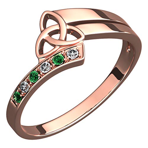 GWG Jewellery Ring Keltisches 18K Roségold vergoldetes Triquetra Dreifaltigkeitsknoten mit grünen CZ Steinen verziert – 10 von GWG Jewellery