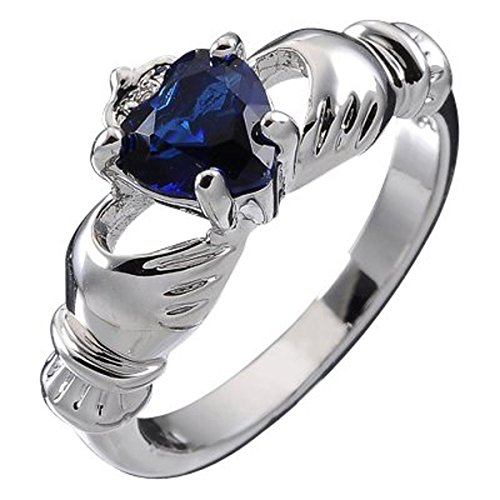 GWG Jewellery Sterlingsilber Claddagh Liebesring mit Saphir-Blauenherz CZ Stein, Händen und Krone – 6 von GWG Jewellery