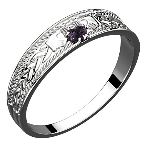 GWG Jewellery Sterlingsilber Claddagh Ring mit herzförmigem amethystpurpurem CZ Stein, Hände und Krone – 9 von GWG Jewellery