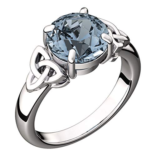 GWG Jewellery Sterlingsilberring mit großem Aquamarin-Meerblauem CZ-Stein und keltischen Dreifaltigkeitsknoten an den Seiten – 10 von GWG Jewellery