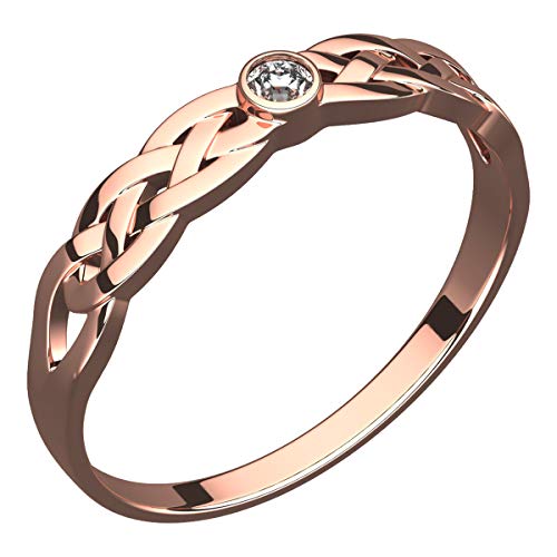 GWG Jewellery Ring 18K Roségold vergoldeter Keltischer Knoten mit steinweißem mit rundem Schliff – 5 in Geschenkbox für Frauen von GWG Jewellery