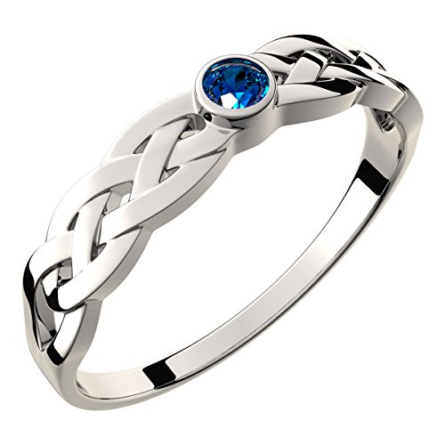 GWG Jewellery Ring Sterlingsilber Keltischer Knoten mit steinblauem mit rundem Schliff – 10 in Geschenkbox für Frauen von GWG Jewellery