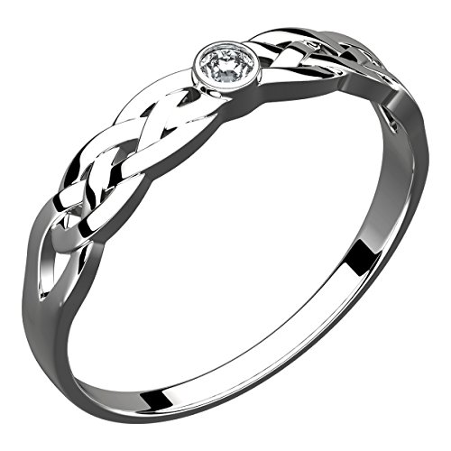 GWG Jewellery Ring Sterlingsilber Keltischer Knoten mit steinweißem mit rundem Schliff – 10 in Geschenkbox für Frauen von GWG Jewellery