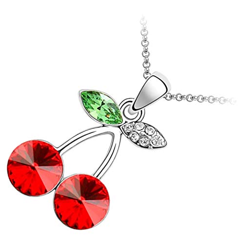 GWG Jewellery Sterling Silber Veredelte Anhänger-Halskette, 2 Kirschen Beeren aus Kristall in Rubinrot, verziert mit Blatt aus grünem Stein in Geschenkbox für Frauen GWG Jewellery Sterling Silber Veredelte Anhänger-Halskette, 2 Kirschen Beeren aus Kristall in Rubinrot, verziert mit Blatt aus grünem Stein in Geschenkbox für Frauen von GWG Jewellery