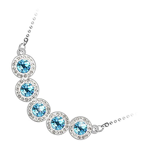 GWG Jewellery Sterling Silber Veredelte Anhänger-Halskette, 5 runde Steine in aquamarin meerblau, umgeben von einem Ring bedacht mit diamantklaren Steinen in Geschenkbox für Frauen GWG Jewellery Sterling Silber Veredelte Anhänger-Halskette, 5 runde Steine in aquamarin meerblau, umgeben von einem Ring bedacht mit diamantklaren Steinen in Geschenkbox für Frauen von GWG Jewellery