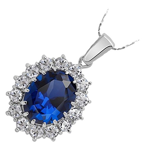 GWG Jewellery Sterling Silber Veredelte Anhänger-Halskette, Saphir-Blauer Kristall oval, beschmückt mit weissen Steinen, Klassische Blumen in Geschenkbox für Frauen GWG Jewellery Sterling Silber Veredelte Anhänger-Halskette, Saphir-Blauer Kristall oval, beschmückt mit weissen Steinen, Klassische Blumen in Geschenkbox für Frauen von GWG Jewellery