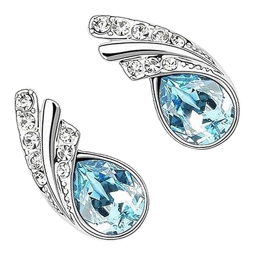 GWG Jewellery Sterling Silber Veredelte Ohrringe mit Inlay von Türkis-Blauem Haupt-Kristall und 2 Bändern mit Diamant-Klaren Steinen in Wassertropfen-Form in Geschenkbox für Frauen GWG Jewellery Sterling Silber Veredelte Ohrringe mit Inlay von Türkis-Blauem Haupt-Kristall und 2 Bändern mit Diamant-Klaren Steinen in Wassertropfen-Form in Geschenkbox für Frauen von GWG Jewellery