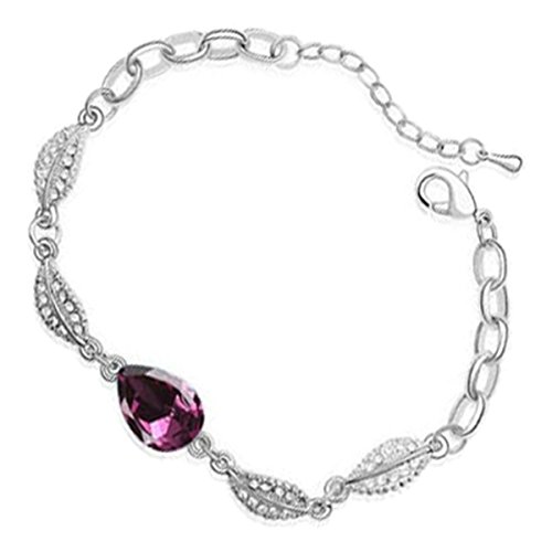 GWG Jewellery Sterling Silber Veredeltes Ladies-Armband mit Wassertropfen in Amethyst-Purpurfarben mit Mittigem Kristall-Charm und 4-Blätter-Design in Geschenkbox für Frauen GWG Jewellery Sterling Silber Veredeltes Ladies-Armband mit Wassertropfen in Amethyst-Purpurfarben mit Mittigem Kristall-Charm und 4-Blätter-Design in Geschenkbox für Frauen von GWG Jewellery