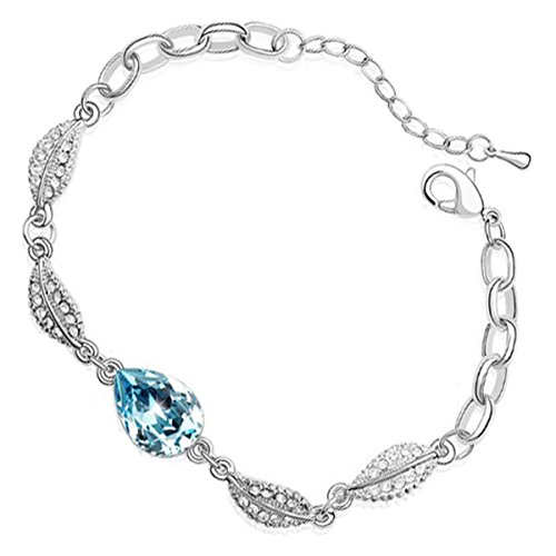 GWG Jewellery Sterling Silber Veredeltes Ladies-Armband mit Wassertropfen in Türkis-Blau mit Mittigem Kristall-Charm und 4-Blätter-Design in Geschenkbox für Frauen GWG Jewellery Sterling Silber Veredeltes Ladies-Armband mit Wassertropfen in Türkis-Blau mit Mittigem Kristall-Charm und 4-Blätter-Design in Geschenkbox für Frauen von GWG Jewellery