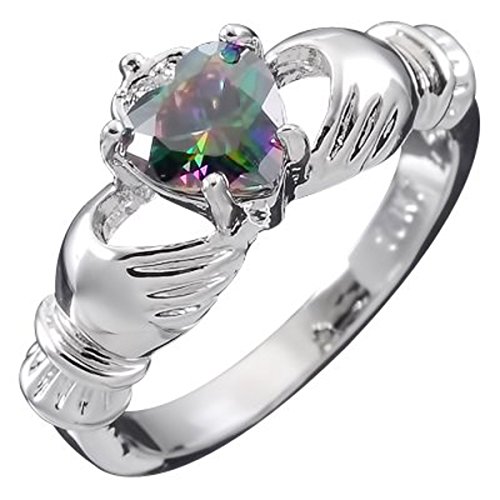 GWG Jewellery Sterlingsilber Claddagh Liebesring mit Mehrfarbigenherz CZ Stein, Händen und Krone – 8 von GWG Jewellery