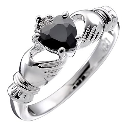 GWG Jewellery Sterlingsilber Claddagh Liebesring mit Schwarzenherz Stein, Händen und Krone – 6 in Geschenkbox für Frauen GWG Jewellery Sterlingsilber Claddagh Liebesring mit Schwarzenherz Stein, Händen und Krone – 6 in Geschenkbox für Frauen von GWG Jewellery