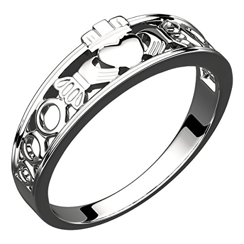 GWG Jewellery Sterlingsilber Claddagh Ring Halbdeckendes Design – 5 in Geschenkbox für Frauen von GWG Jewellery
