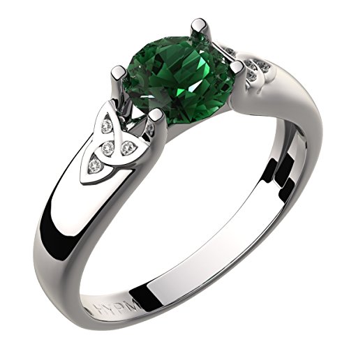 GWG Jewellery Sterlingsilber Keltischer Ring Smaragd-Grüner Stein und Dreifaltigkeitsknoten mit Kristallen verziert – 5 in Geschenkbox für Frauen von GWG Jewellery